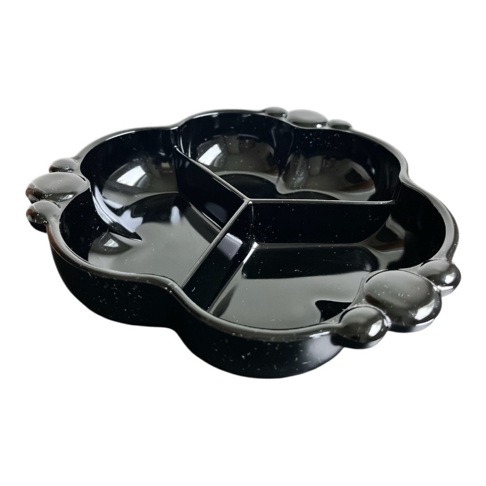 MCM Black Glass Sectioned Lotus Dish